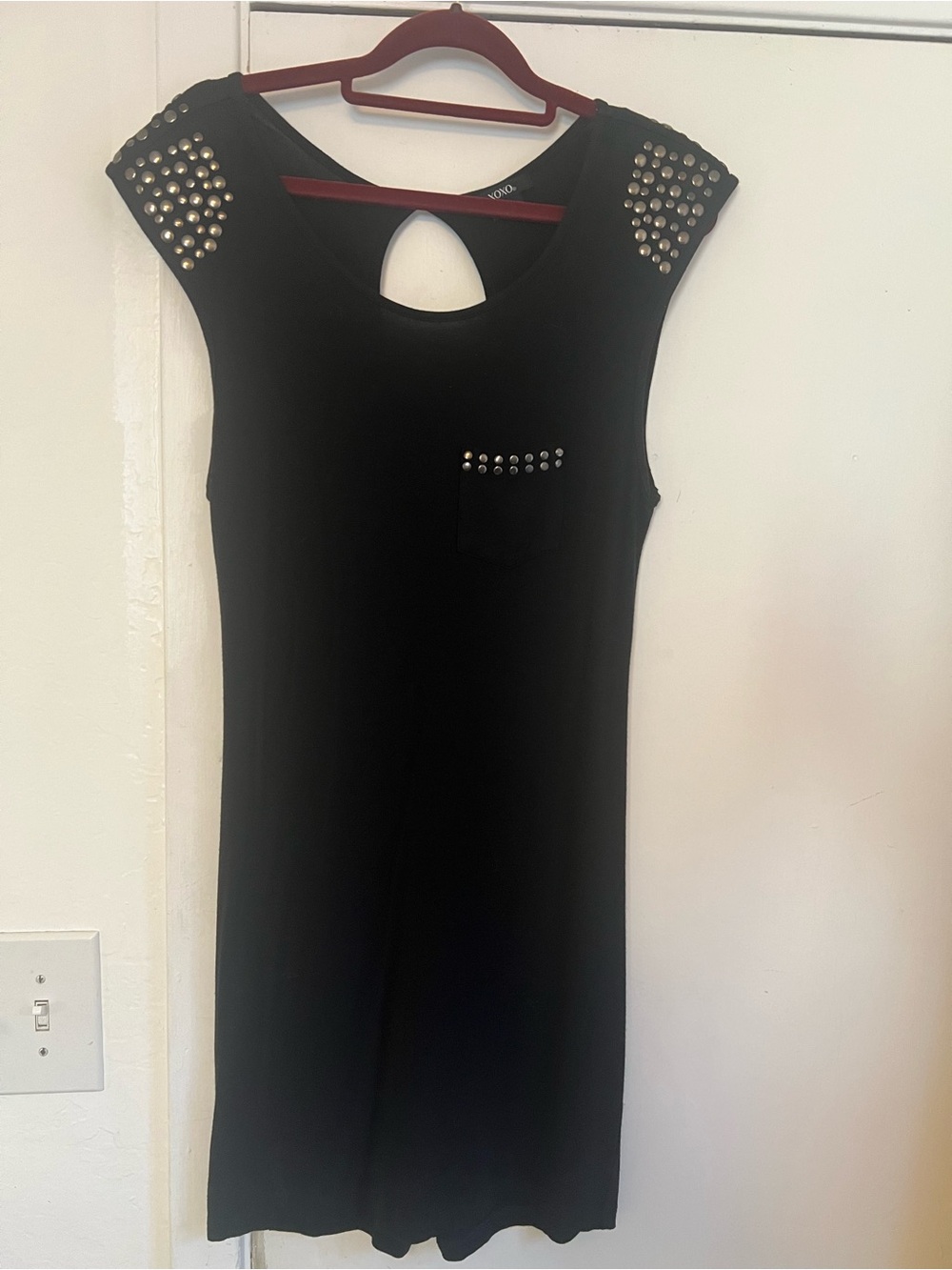 XOXO Black Stud-Trim Cap-Sleeve Mini Dress